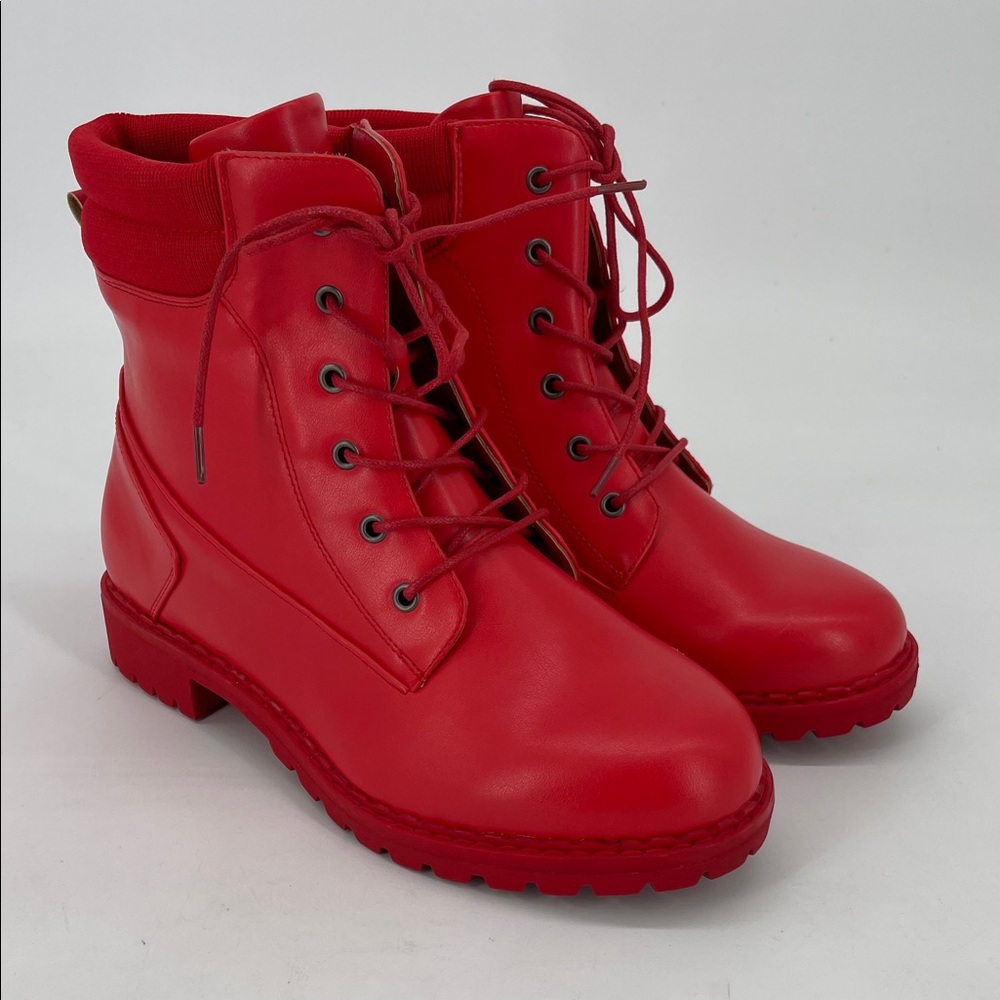 Red Women's Combat Boots - Casual Lace-Up Moto Style